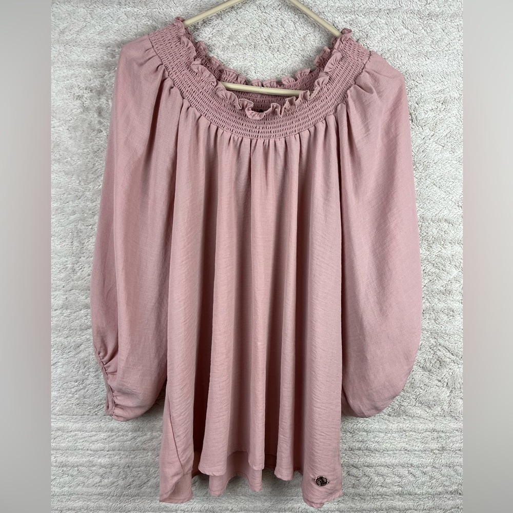 Boho Smocked Neck Pink Peasant Top